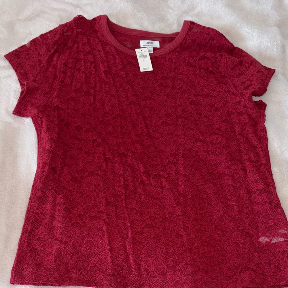 Aerie Lace Shear Short Sleeve Top